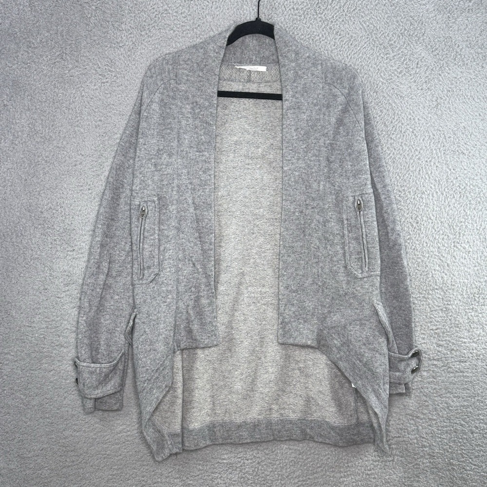 Duffy Womens Wool Cashmere Blend Sweater Cardigan Light Gray Size M Cozy Soft
